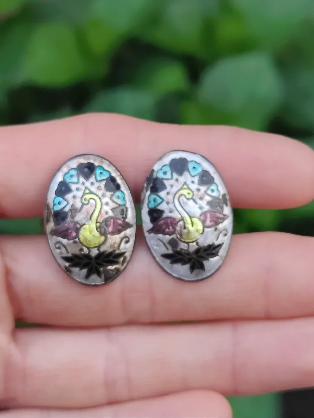 🦚 Vintage Enameled Peacock Cufflinks